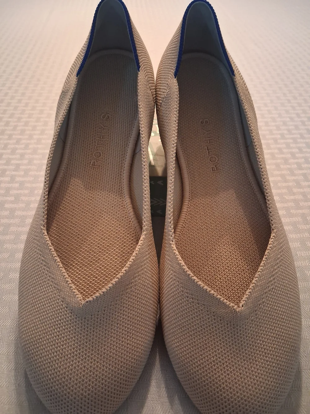 Rothy's Women's Beige Knit Ballet Flats with Navy Trim - Picture 2 of 13